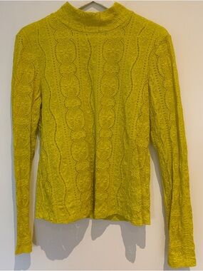 Anthropologie Yellow Lace Long Sleeve Mock Neck Top